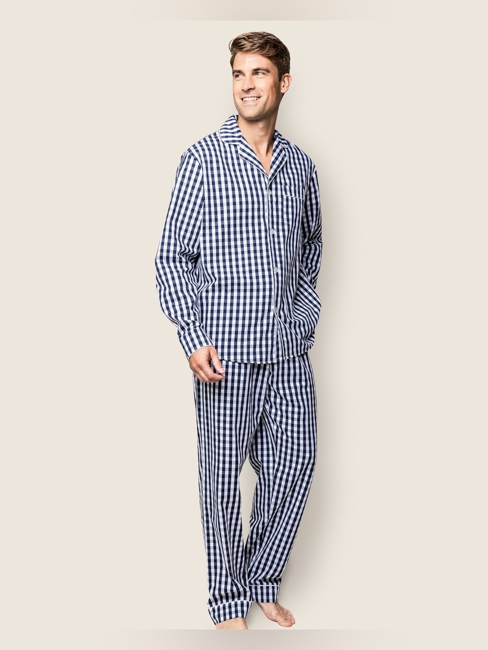 NWT Petite Plume Men's Gingham Button-Down Pajama‎ Set